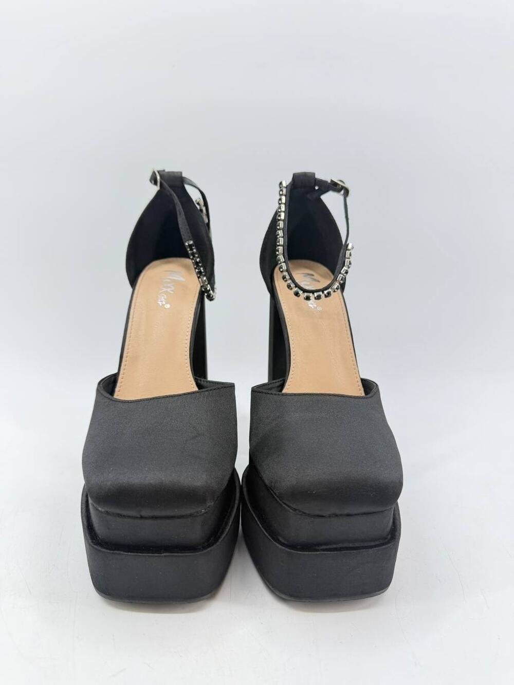 Mixx Shuz Elsa Black Rhinestone Platform Block Heels Women’s Size 9